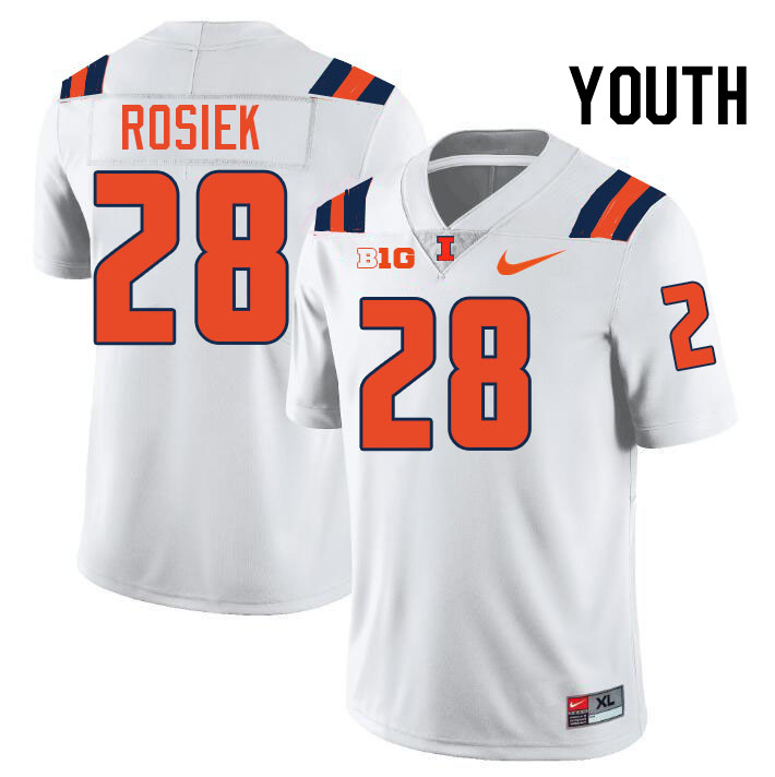 Youth #28 Dylan Rosiek Illinois Fighting Illini College Football Jerseys Stitched-White